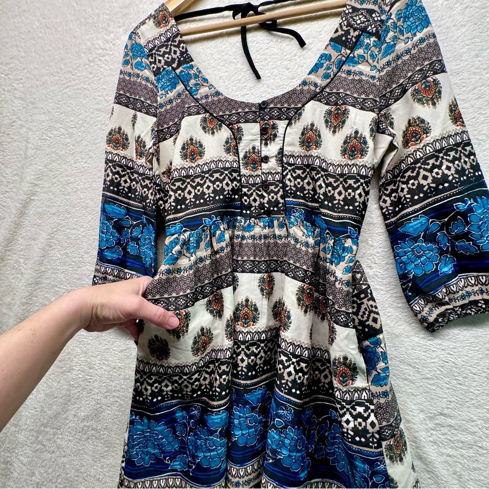 American Rag Baby Doll Top w/ POCKETS Floral Tribal Print Multi-Color Size Small